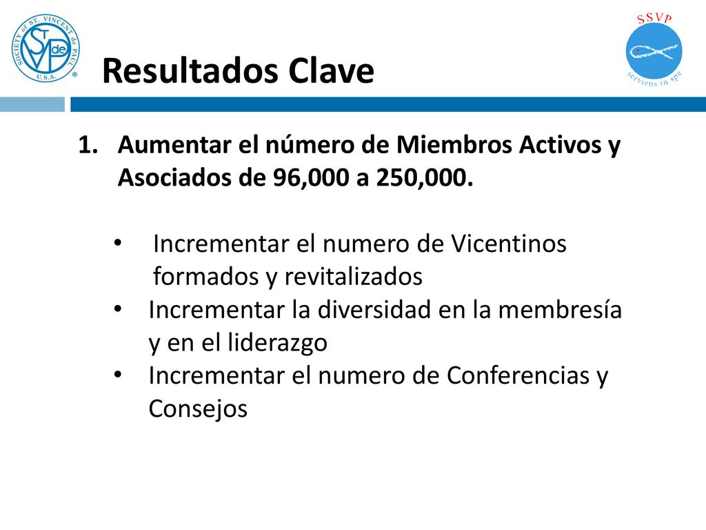 Resultados Clave Aumentar el número de Miembros Activos y Asociados de 96,000 a 250,000.