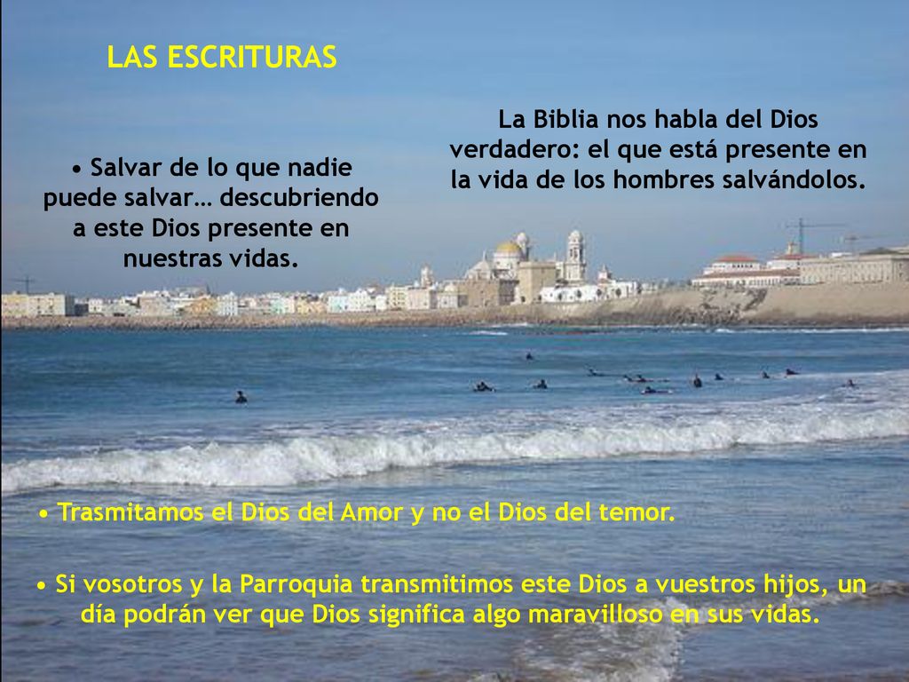 LAS ESCRITURAS La Biblia nos habla del Dios verdadero: el que está presente en la vida de los hombres salvándolos.