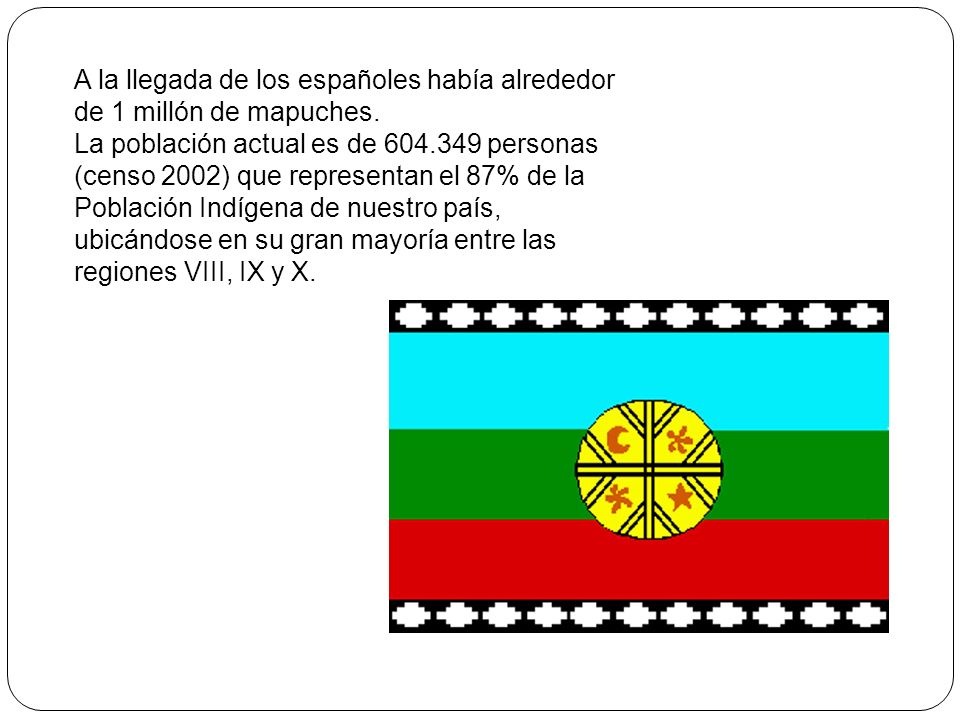 A la llegada de los españoles había alrededor de 1 millón de mapuches.