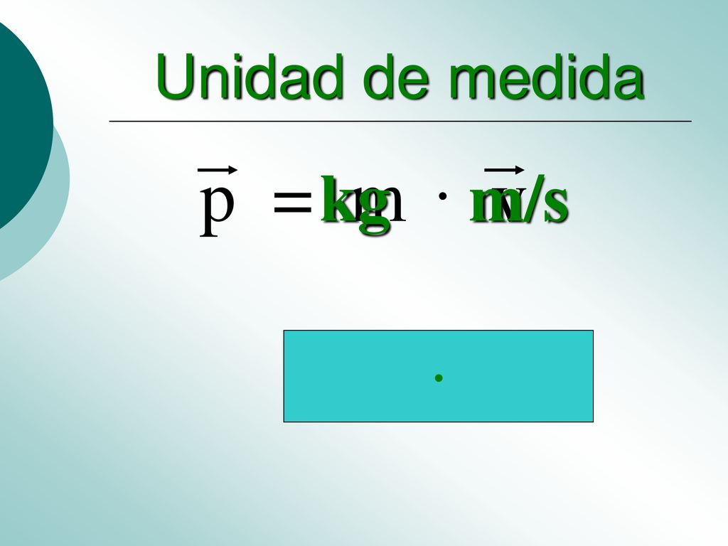 Unidad de medida p = m · v kg m/s ·