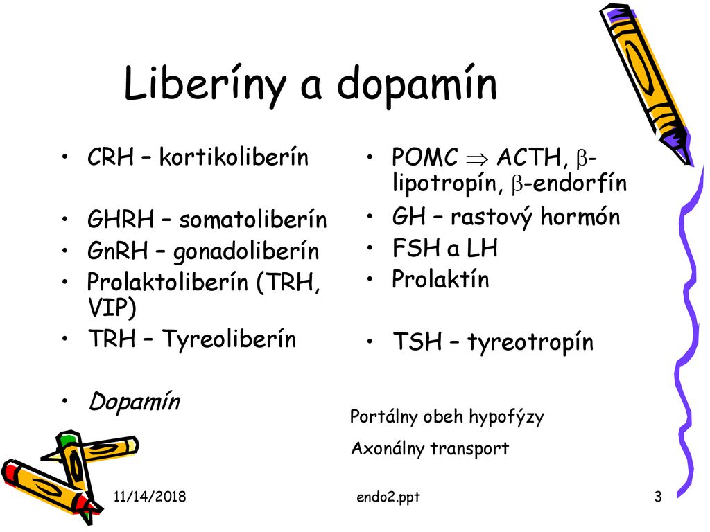 Liberíny a dopamín CRH – kortikoliberín GHRH – somatoliberín