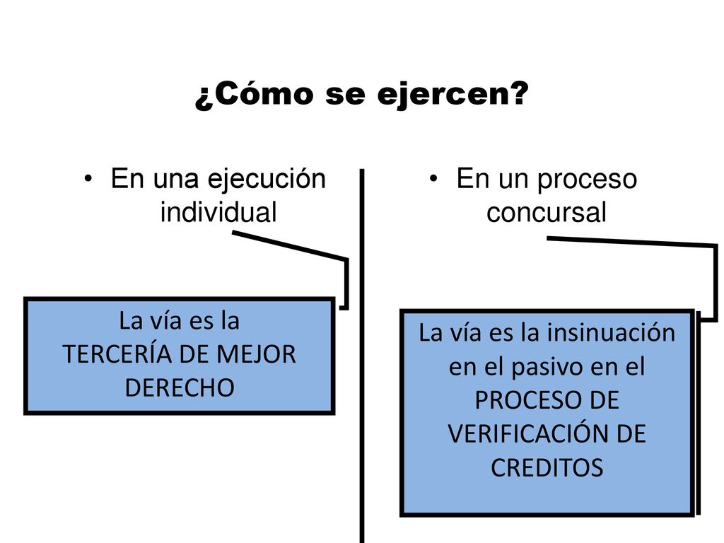 ¿Cómo se ejercen En una ejecución individual En un proceso concursal