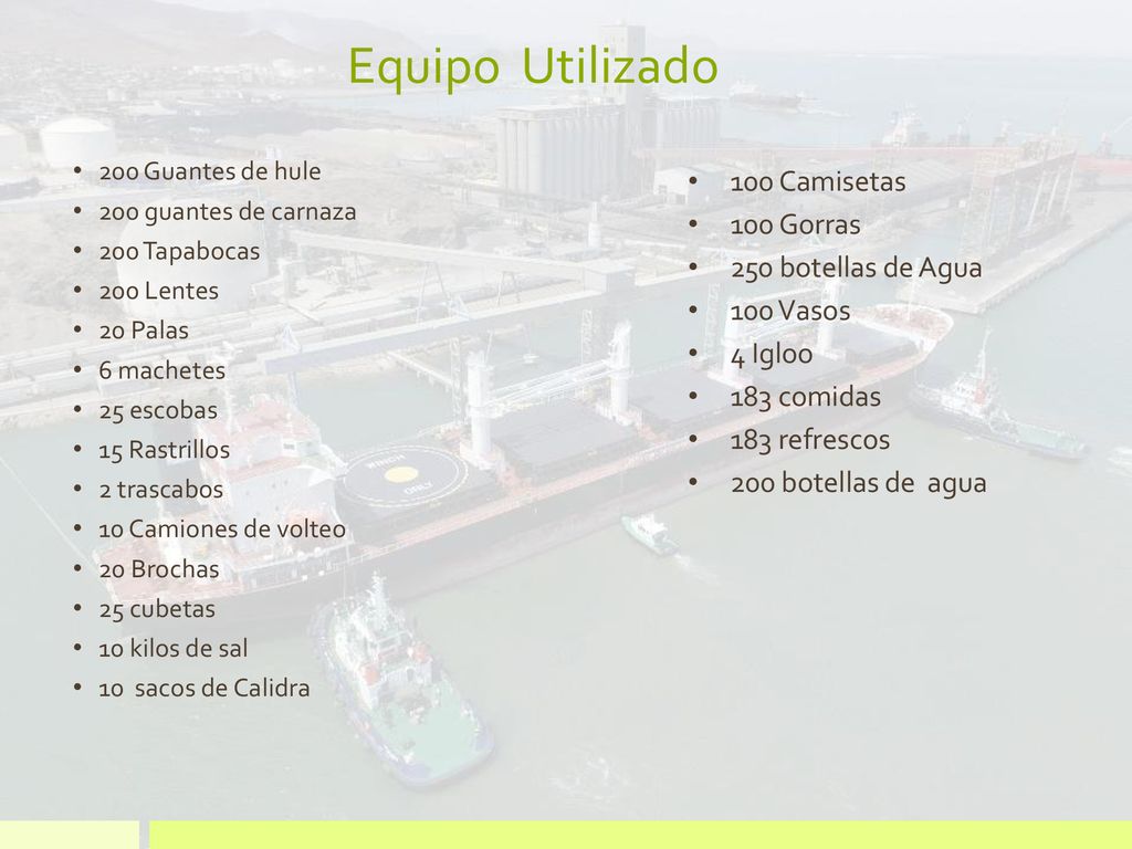 Equipo Utilizado 100 Camisetas 100 Gorras 250 botellas de Agua