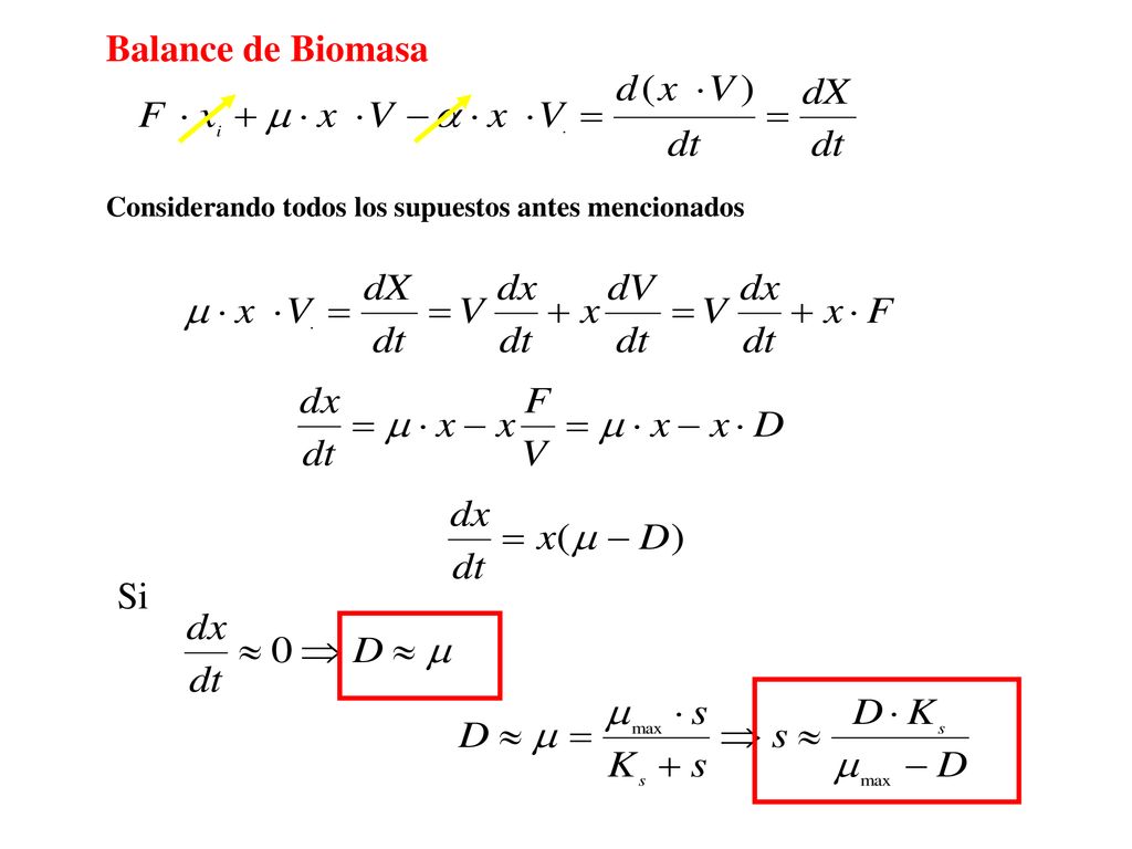 Balance de Biomasa Considerando todos los supuestos antes mencionados Si