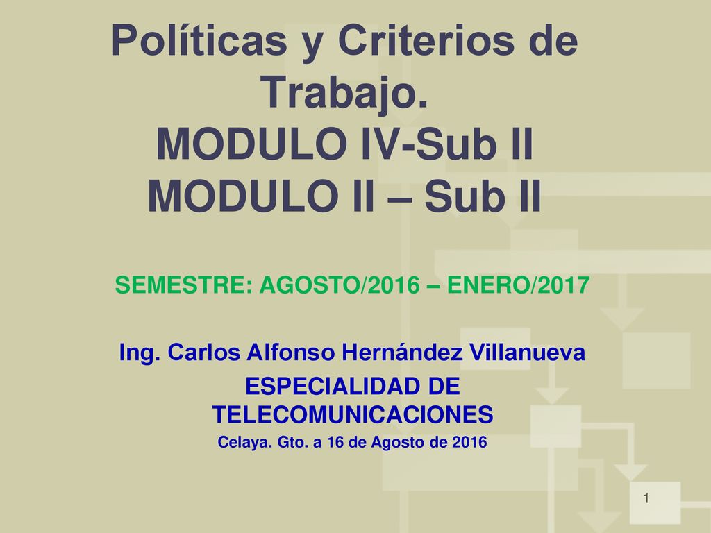 Políticas y Criterios de Trabajo. MODULO IV-Sub II MODULO II – Sub II