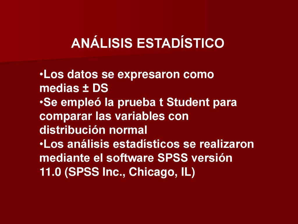 ANÁLISIS ESTADÍSTICO Los datos se expresaron como medias ± DS