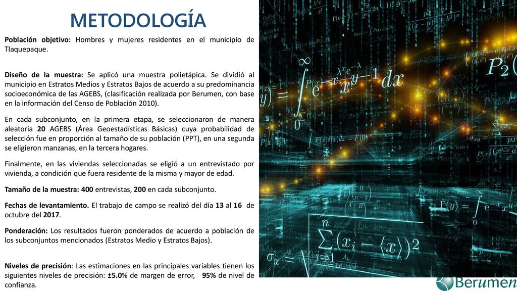 METODOLOGÍA Población objetivo: Hombres y mujeres residentes en el municipio de Tlaquepaque.