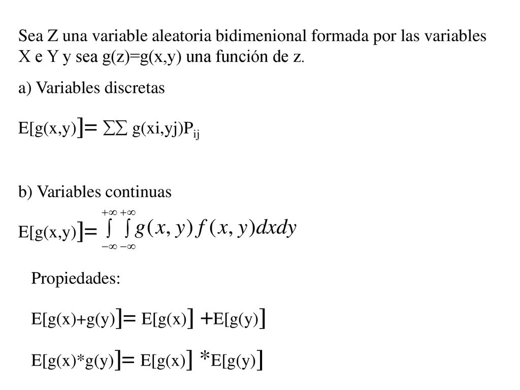 Sea Z una variable aleatoria bidimenional formada por las variables X e Y y sea g(z)=g(x,y) una función de z.