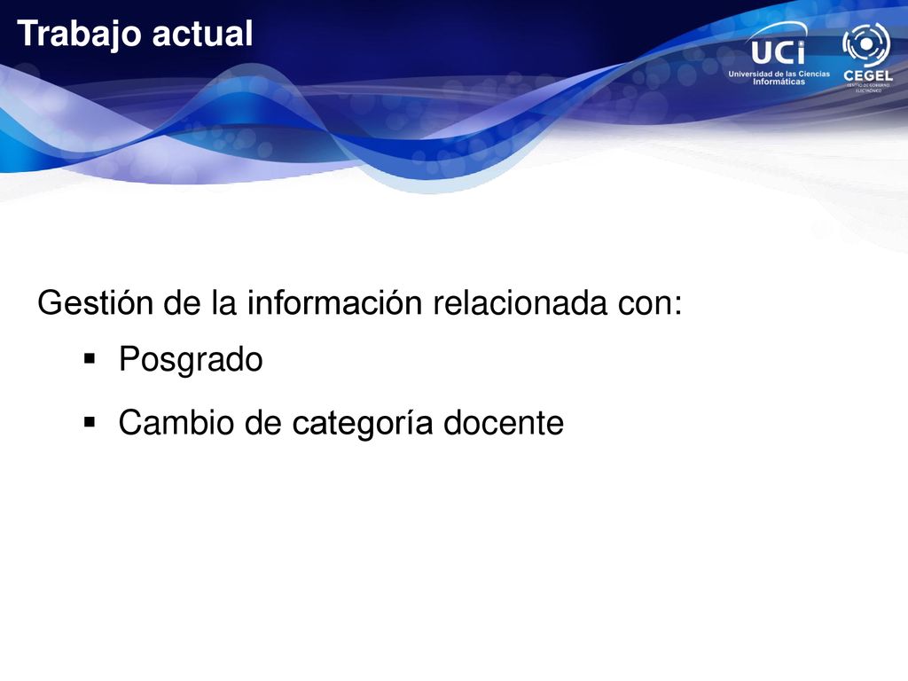 Trabajo actual Gestión de la información relacionada con: Posgrado