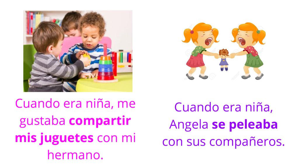 Cuando era niña, me gustaba compartir mis juguetes con mi hermano.