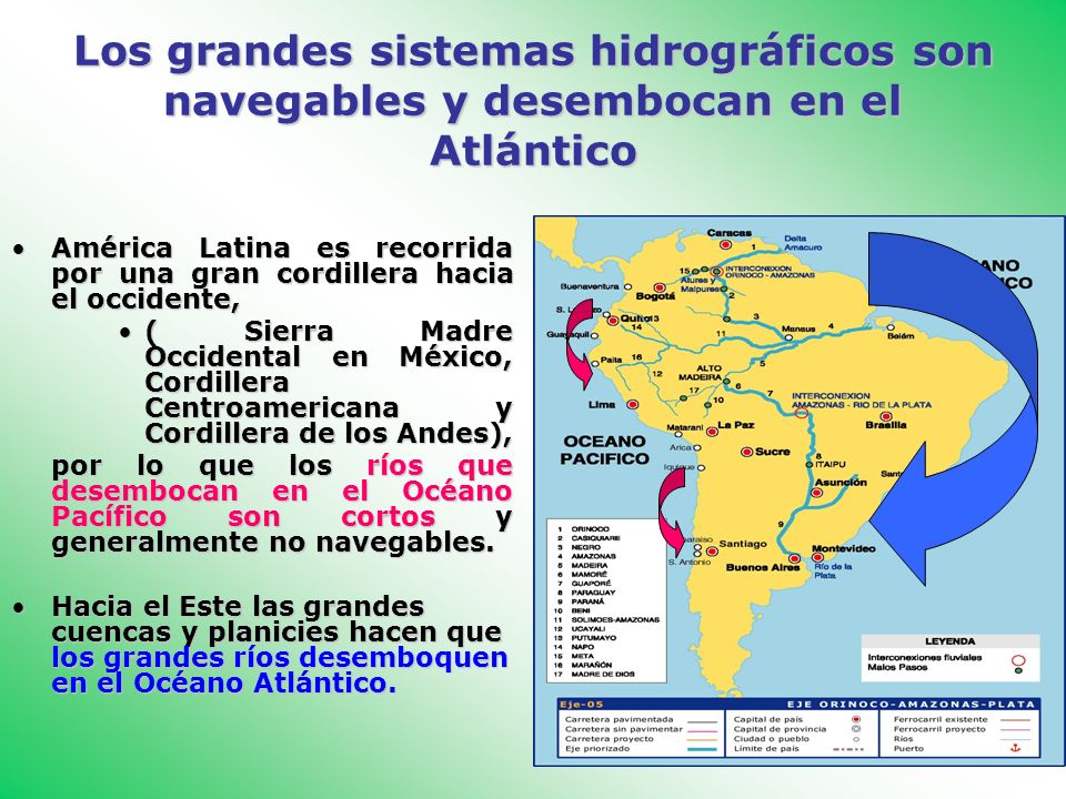Los grandes sistemas hidrográficos son navegables y desembocan en el Atlántico