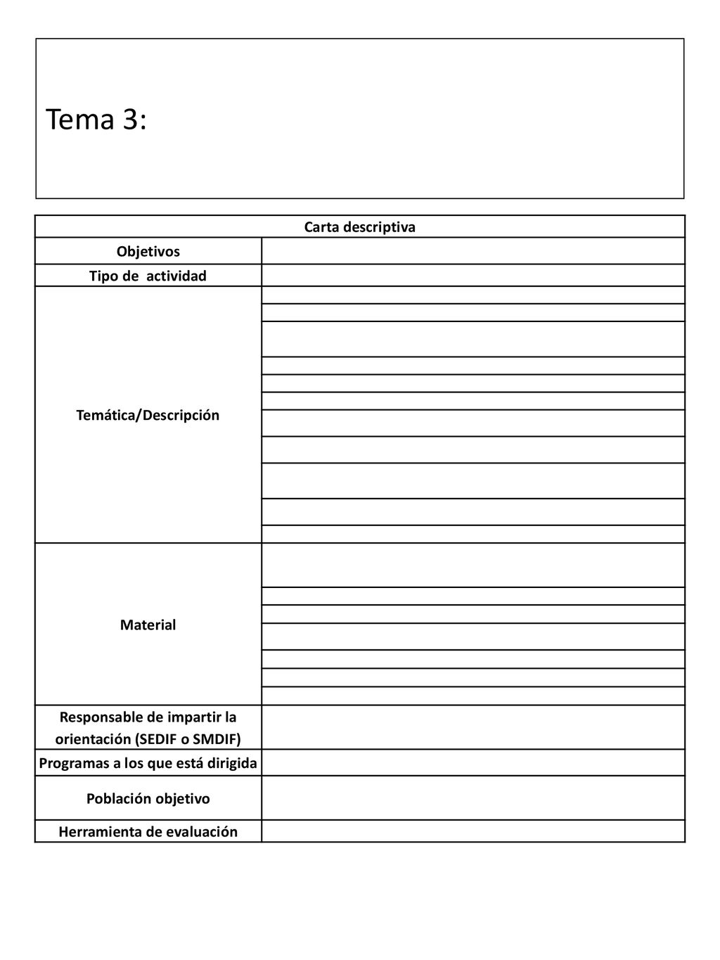 Tema 3: Carta descriptiva Objetivos Tipo de actividad