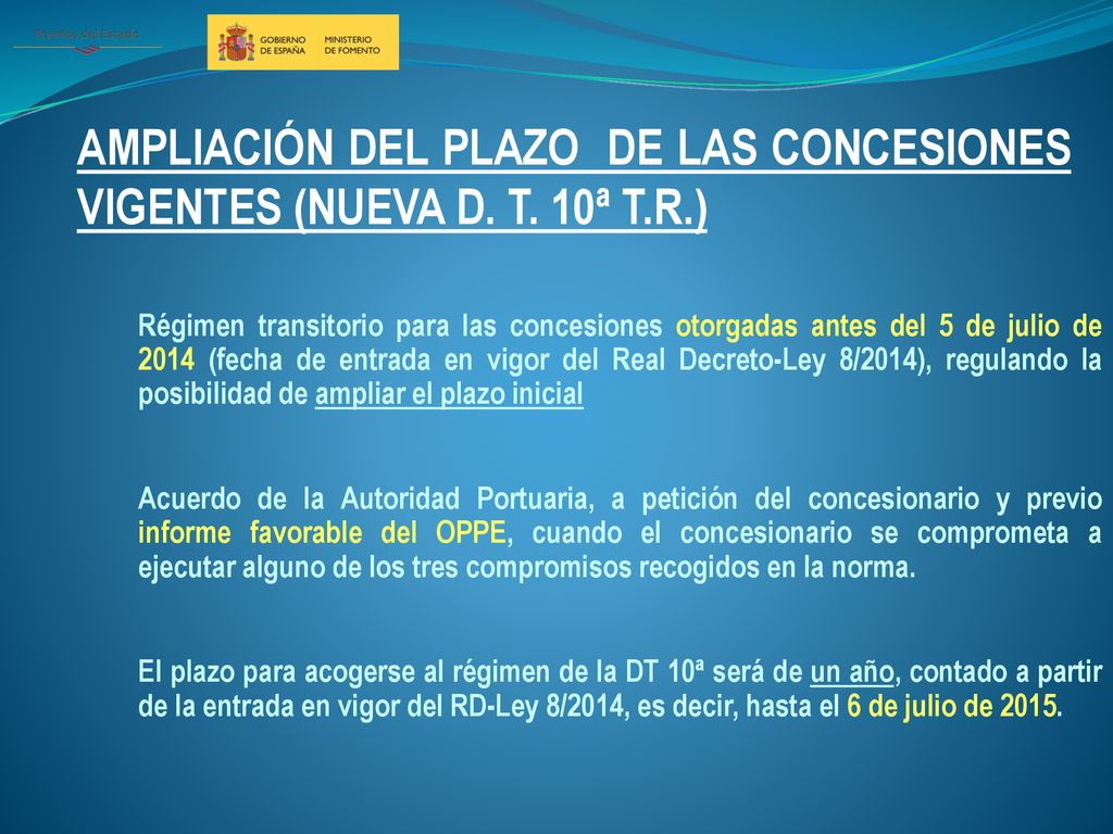 AMPLIACIÓN DEL PLAZO DE LAS CONCESIONES VIGENTES (NUEVA D. T. 10ª T. R