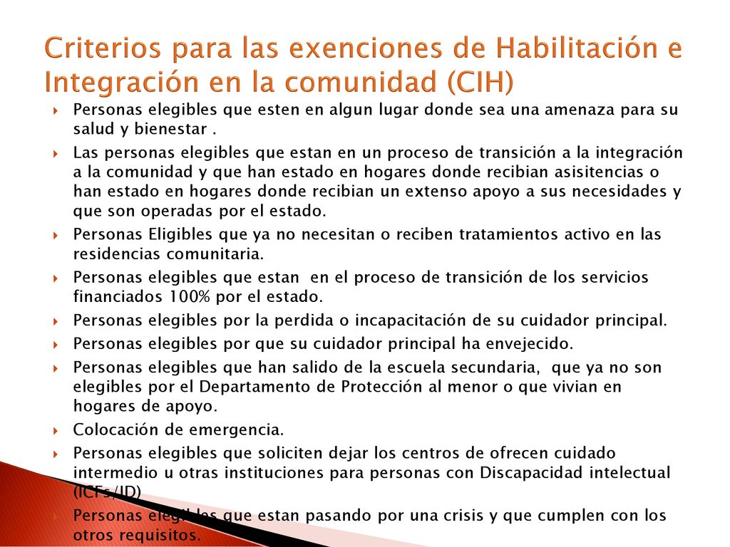 Criterios para las exenciones de Habilitación e Integración en la comunidad (CIH)