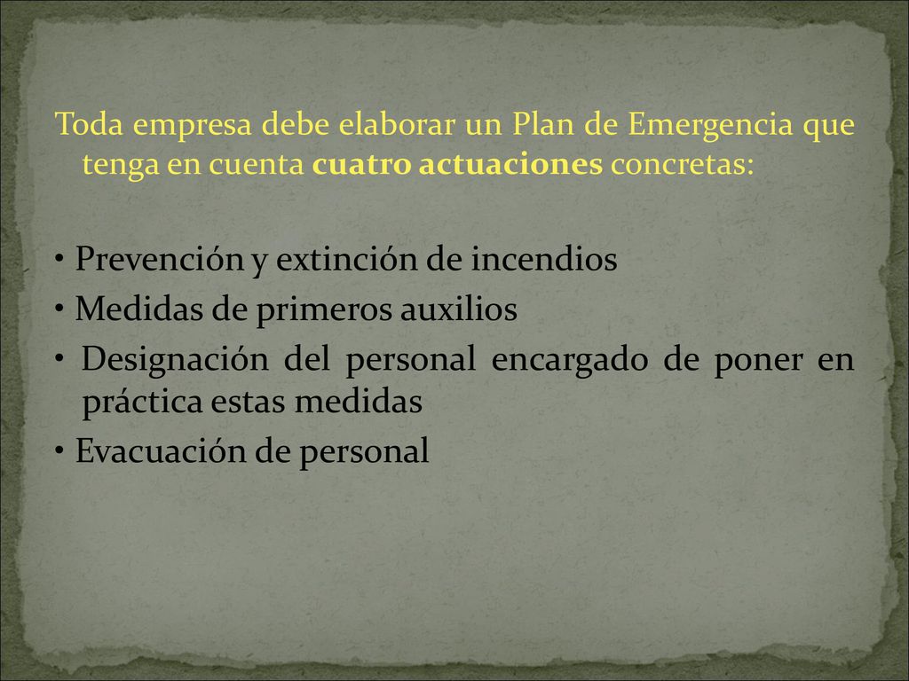 • Prevención y extinción de incendios • Medidas de primeros auxilios