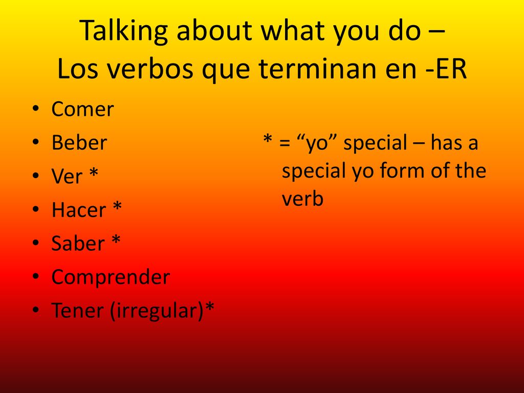 Talking about what you do – Los verbos que terminan en -ER