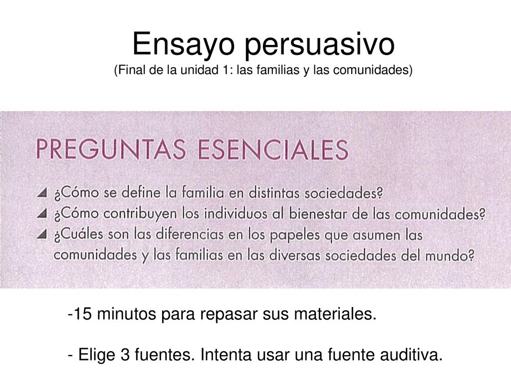 Ensayo persuasivo (Final de la unidad 1: las familias y las comunidades)