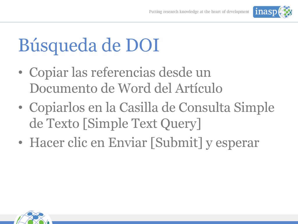 Búsqueda de DOI Copiar las referencias desde un Documento de Word del Artículo.