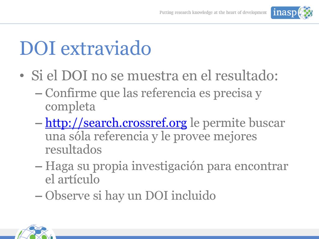 DOI extraviado Si el DOI no se muestra en el resultado: