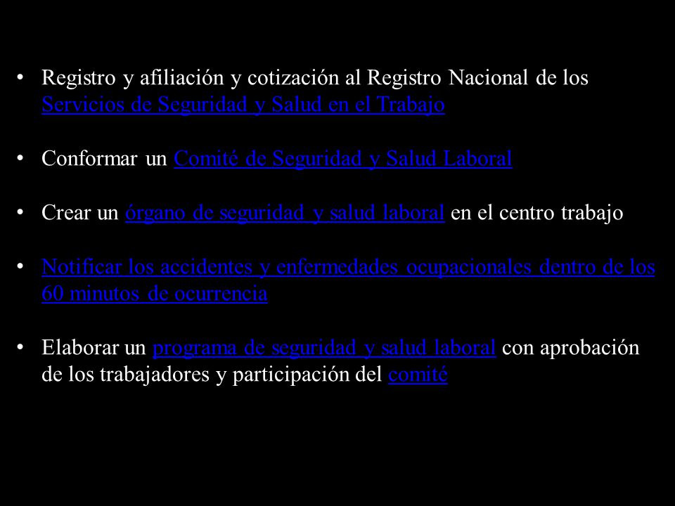 Registro y afiliación y cotización al Registro Nacional de los Servicios de Seguridad y Salud en el Trabajo