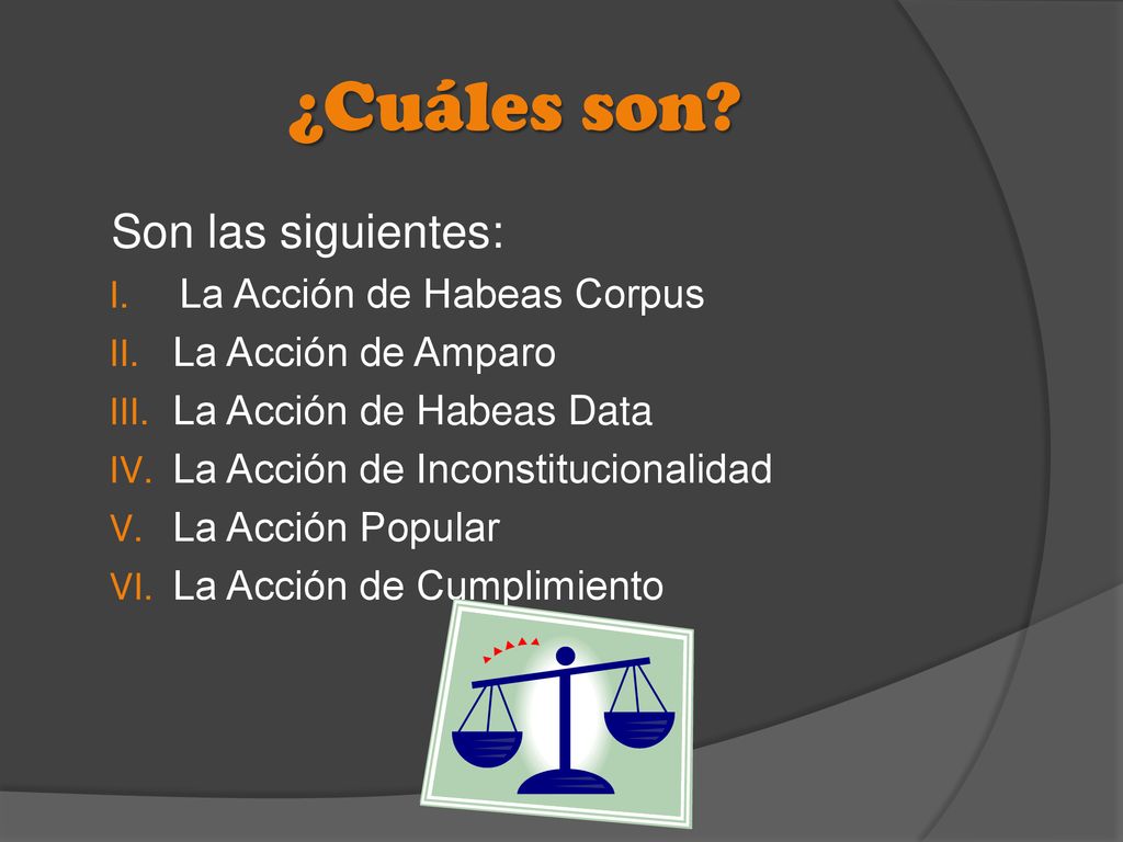 ¿Cuáles son Son las siguientes: La Acción de Habeas Corpus