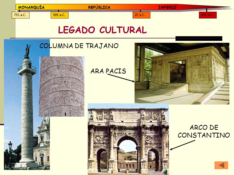 LEGADO CULTURAL COLUMNA DE TRAJANO ARA PACIS ARCO DE CONSTANTINO