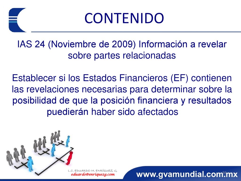 CONTENIDO IAS 24 (Noviembre de 2009) Información a revelar sobre partes relacionadas.