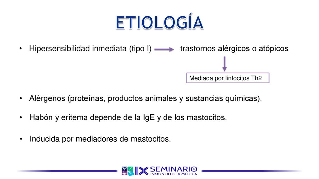 ETIOLOGÍA Hipersensibilidad inmediata (tipo I) trastornos alérgicos o atópicos. Mediada por linfocitos Th2.