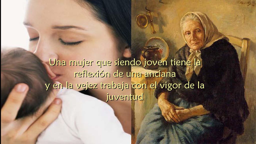 Una mujer que siendo joven tiene la reflexión de una anciana