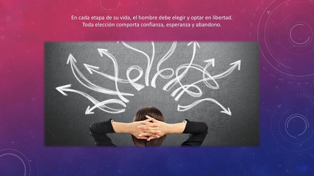 En cada etapa de su vida, el hombre debe elegir y optar en libertad