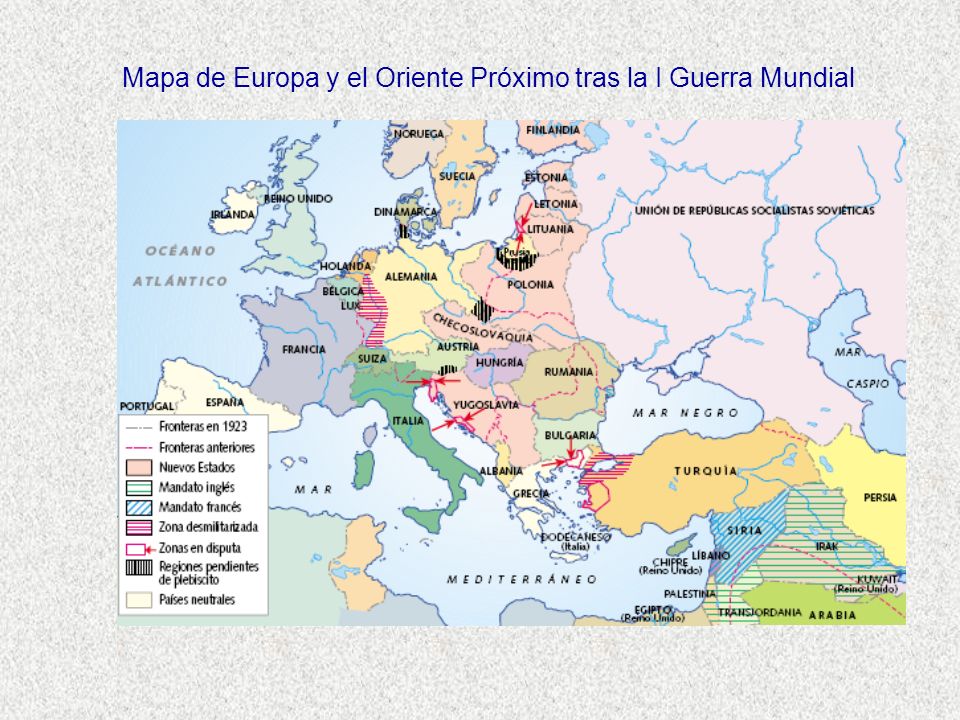 Mapa de Europa y el Oriente Próximo tras la I Guerra Mundial