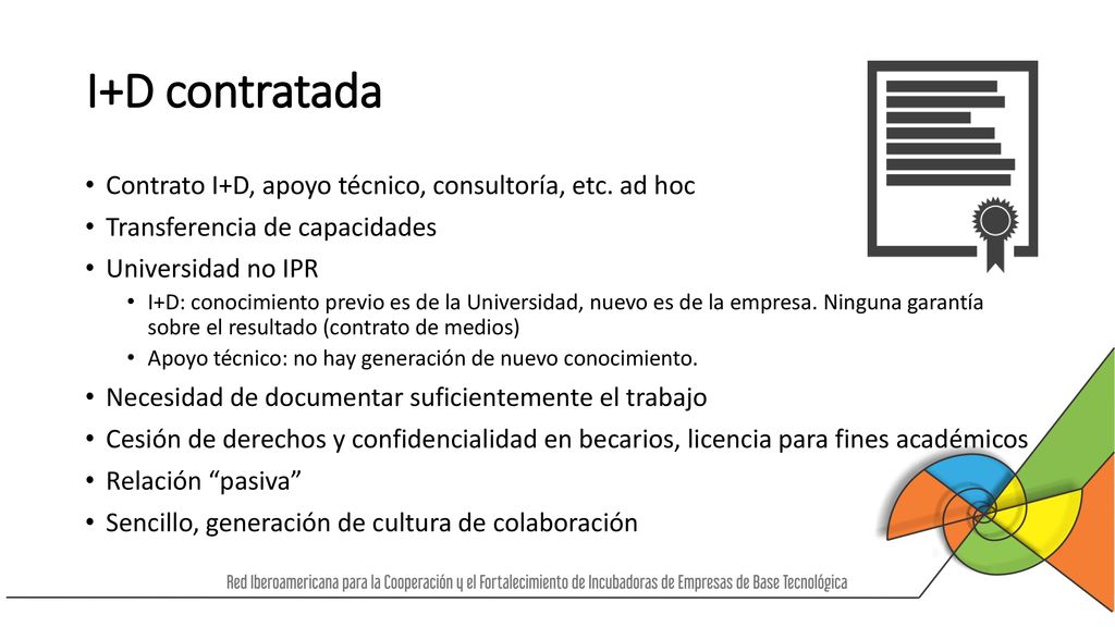 I+D contratada Contrato I+D, apoyo técnico, consultoría, etc. ad hoc