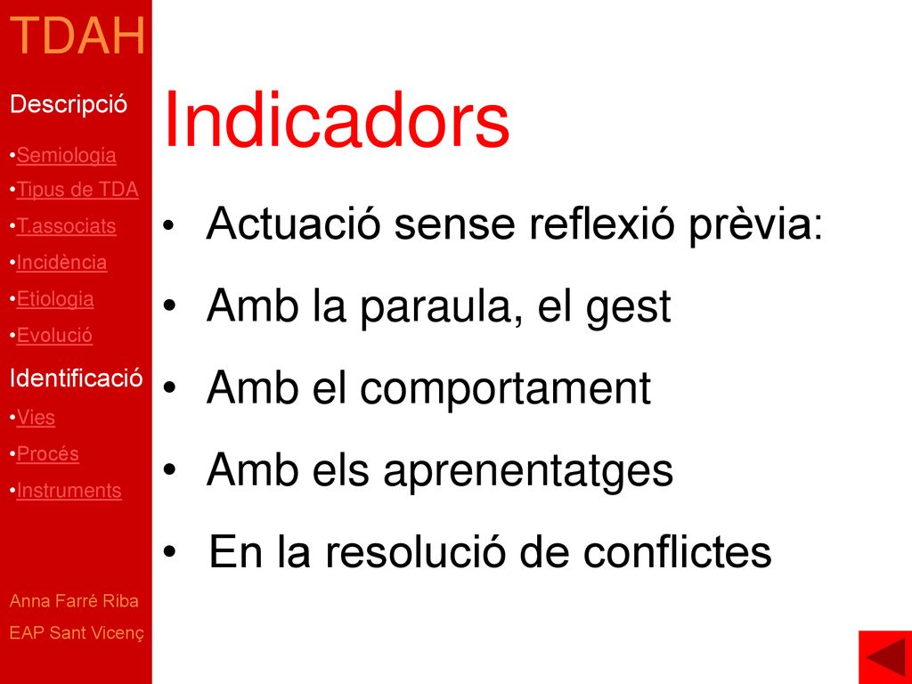 Indicadors Amb la paraula, el gest Amb el comportament