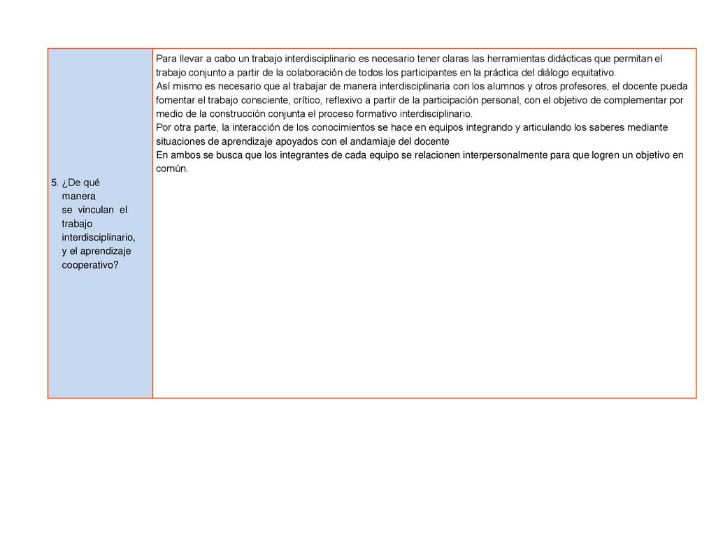 5. ¿De qué manera. se vinculan el. trabajo. interdisciplinario, y el aprendizaje. cooperativo