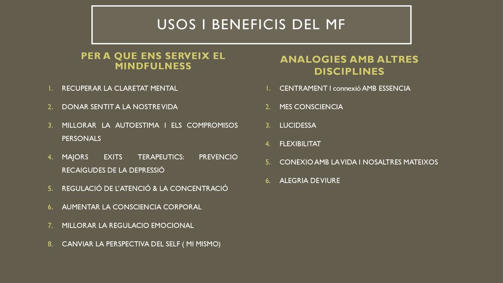 PER A QUE ENS SERVEIX EL MINDFULNESS ANALOGIES AMB ALTRES DISCIPLINES