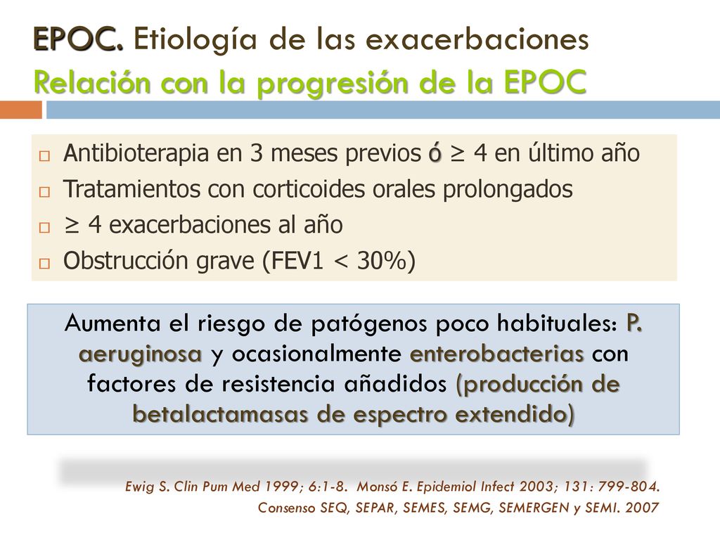EPOC. Etiología de las exacerbaciones Relación con la progresión de la EPOC