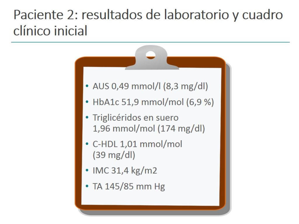 Paciente 2: resultados de laboratorio y cuadro clínico inicial