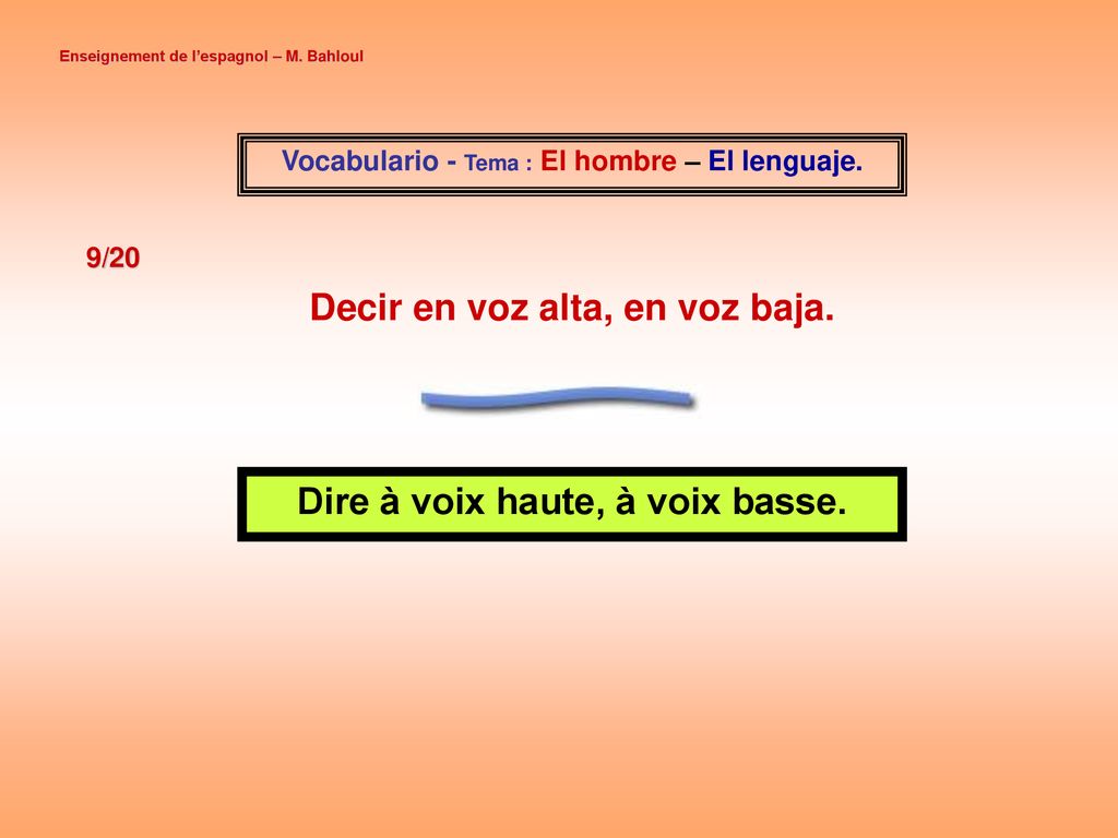 Decir en voz alta, en voz baja. Dire à voix haute, à voix basse.