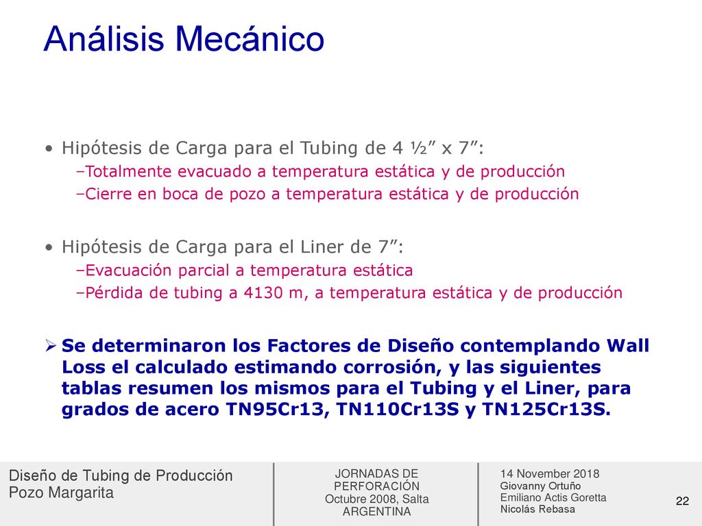 Análisis Mecánico Hipótesis de Carga para el Tubing de 4 ½ x 7 :