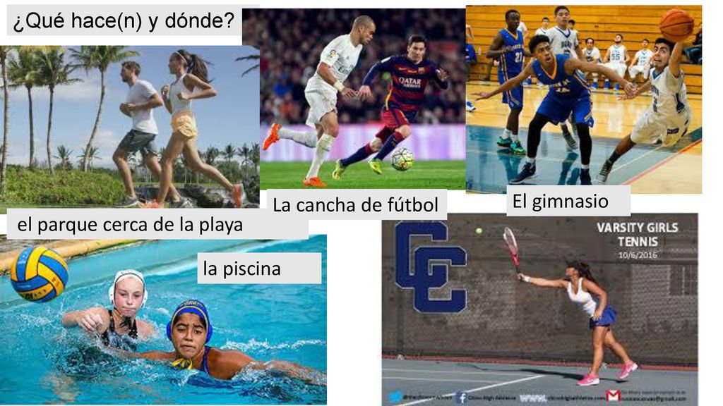 ¿Qué hace(n) y dónde El gimnasio La cancha de fútbol el parque cerca de la playa la piscina