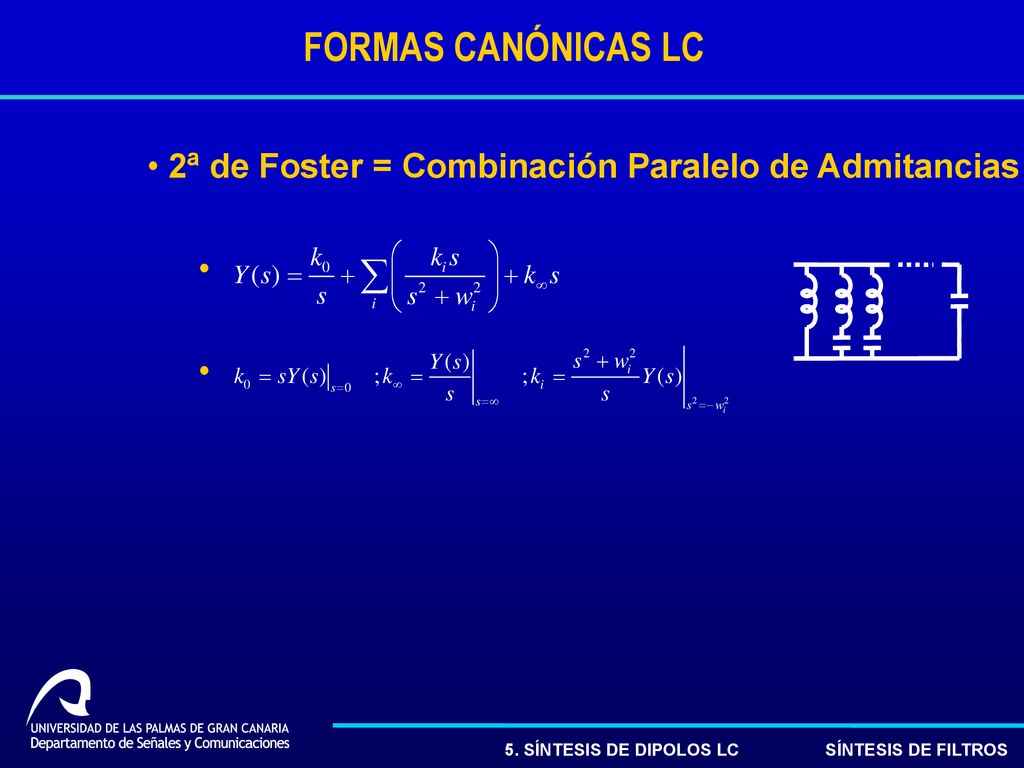 FORMAS CANÓNICAS LC 2ª de Foster = Combinación Paralelo de Admitancias