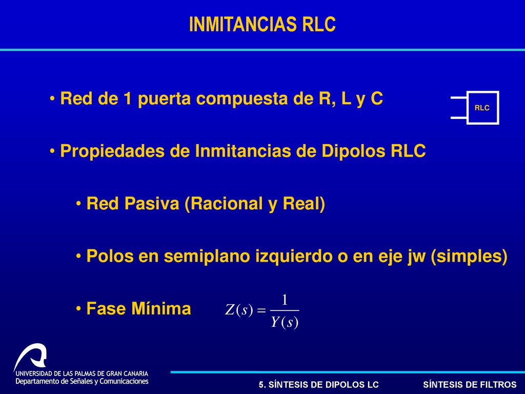 INMITANCIAS RLC Red de 1 puerta compuesta de R, L y C