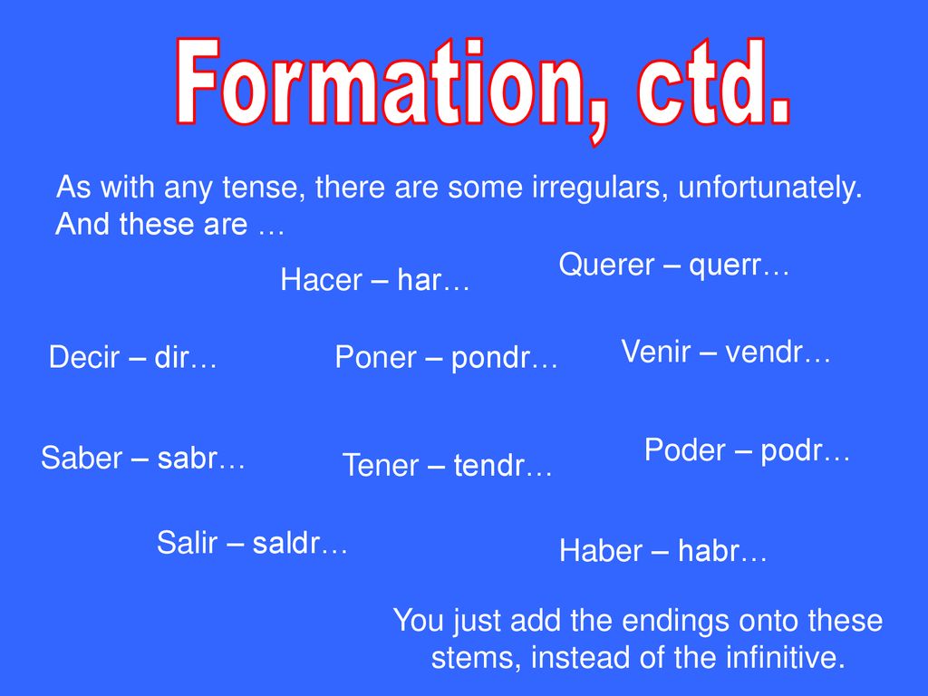 You just add the endings onto these stems, instead of the infinitive.
