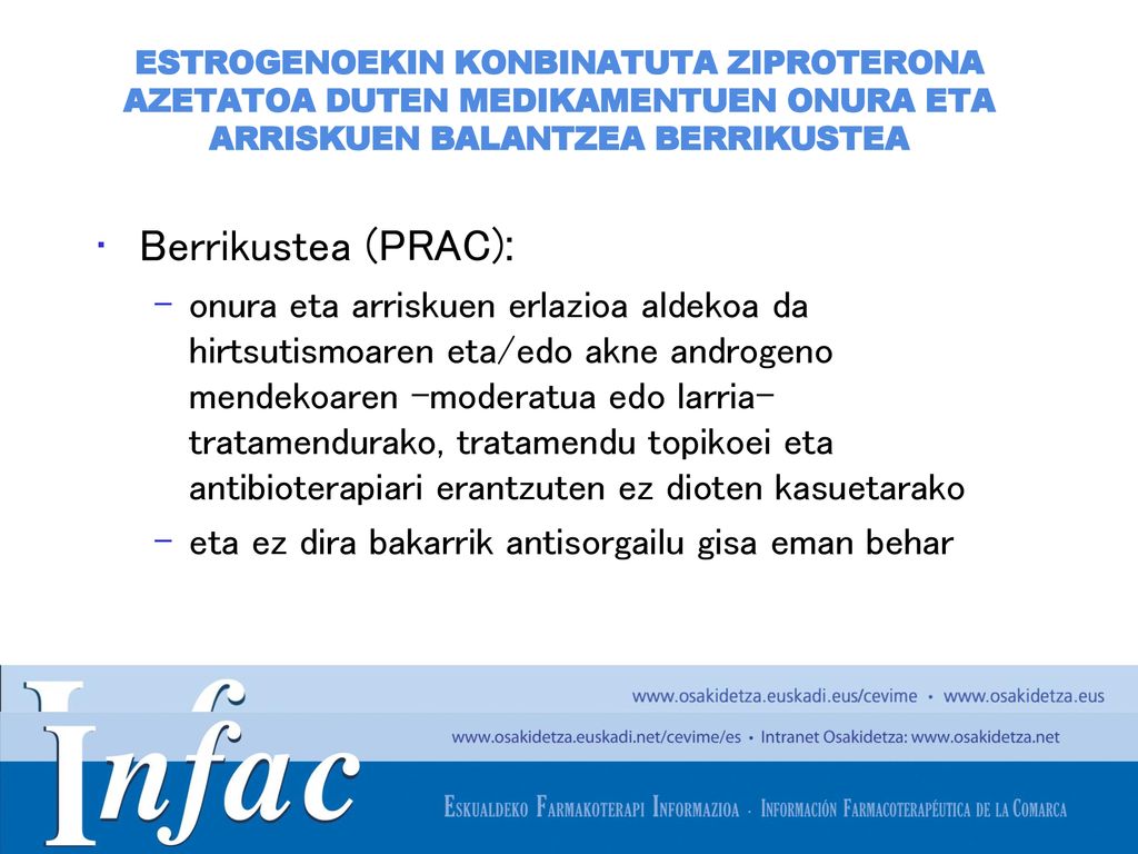 ESTROGENOEKIN KONBINATUTA ZIPROTERONA AZETATOA DUTEN MEDIKAMENTUEN ONURA ETA ARRISKUEN BALANTZEA BERRIKUSTEA