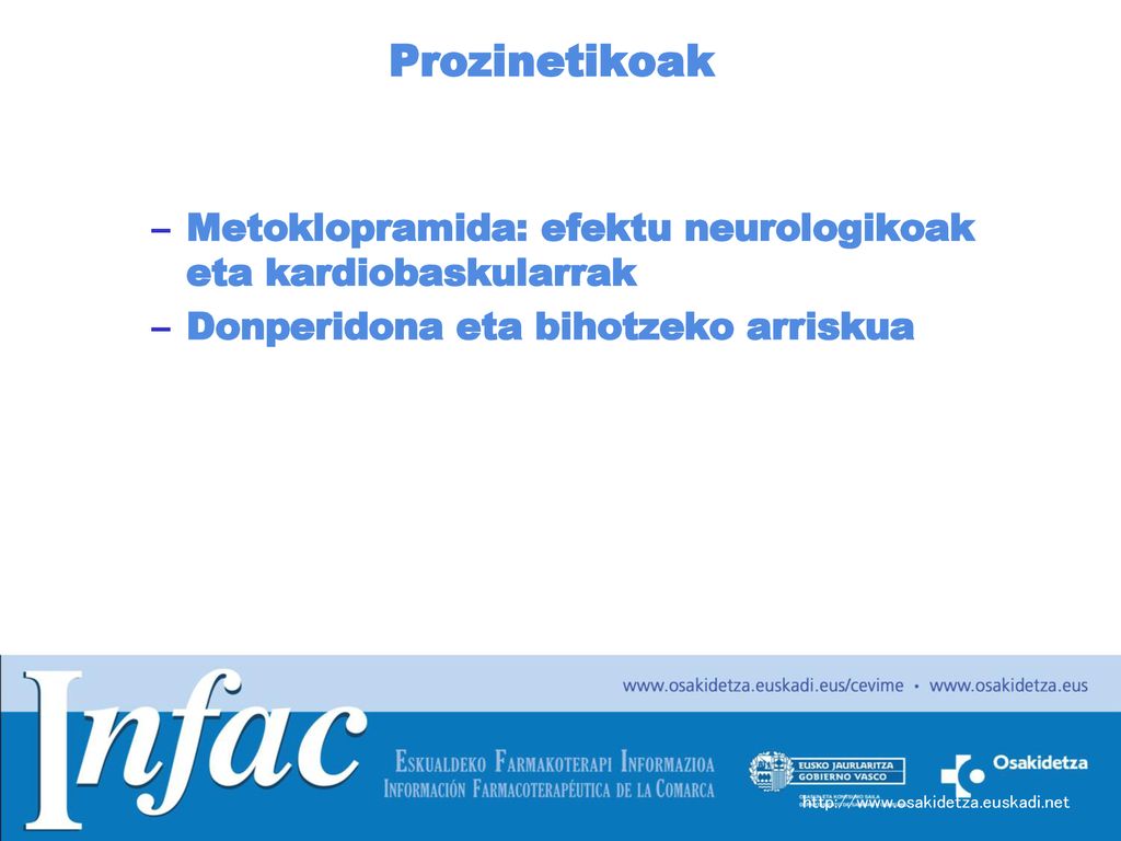 Prozinetikoak Metoklopramida: efektu neurologikoak eta kardiobaskularrak. Donperidona eta bihotzeko arriskua.