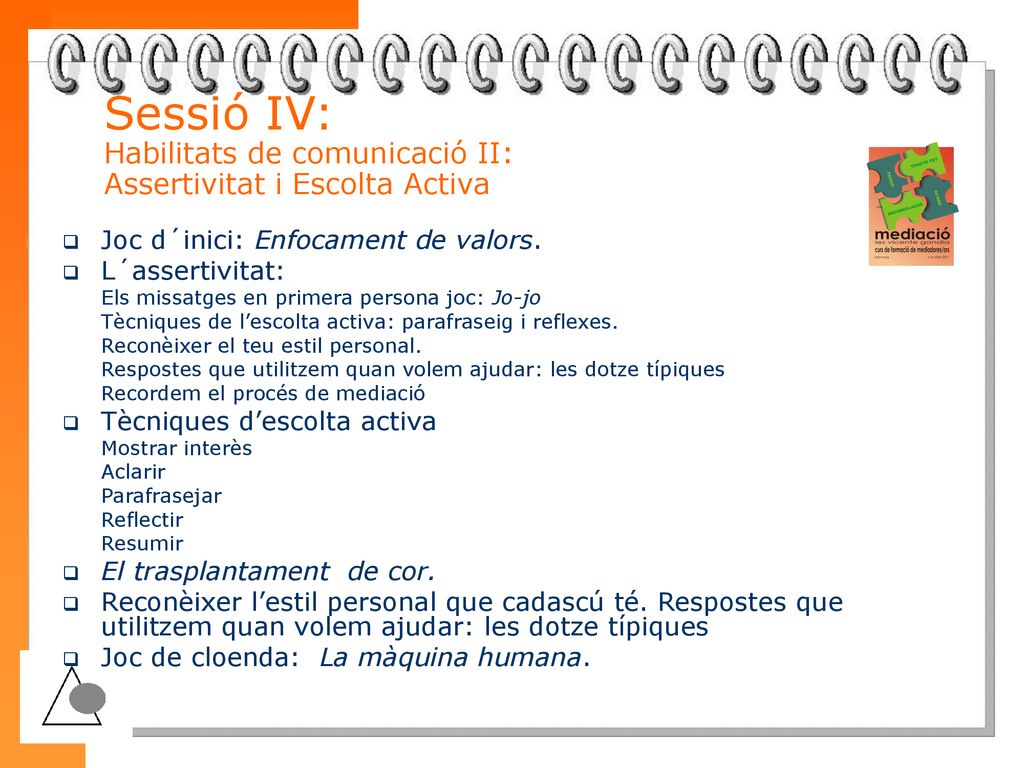 Sessió IV: Habilitats de comunicació II: Assertivitat i Escolta Activa