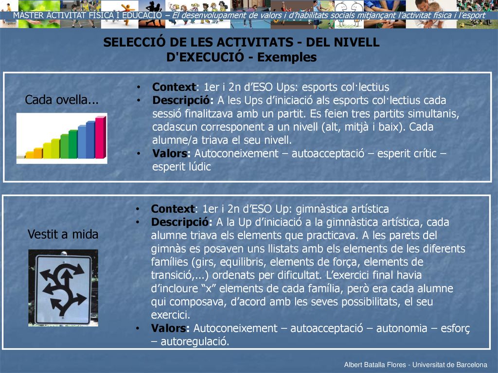SELECCIÓ DE LES ACTIVITATS - DEL NIVELL D EXECUCIÓ - Exemples