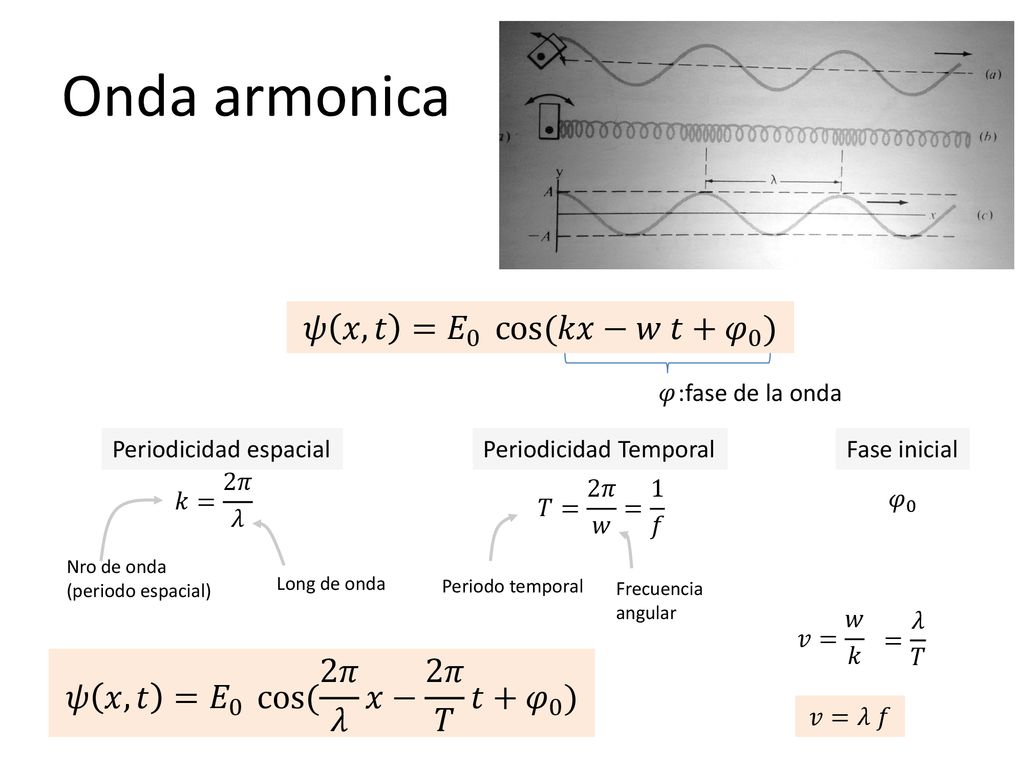 Onda armonica 𝜓 𝑥,𝑡 = 𝐸 0 cos (𝑘𝑥−𝑤 𝑡+ 𝜑 0 )