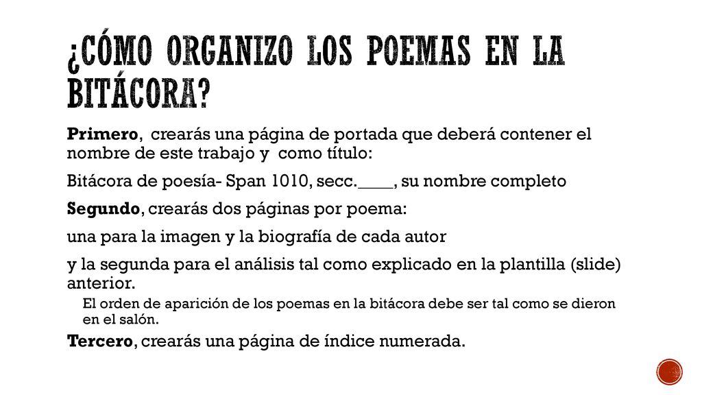 ¿Cómo organizo los poemas en la bitácora