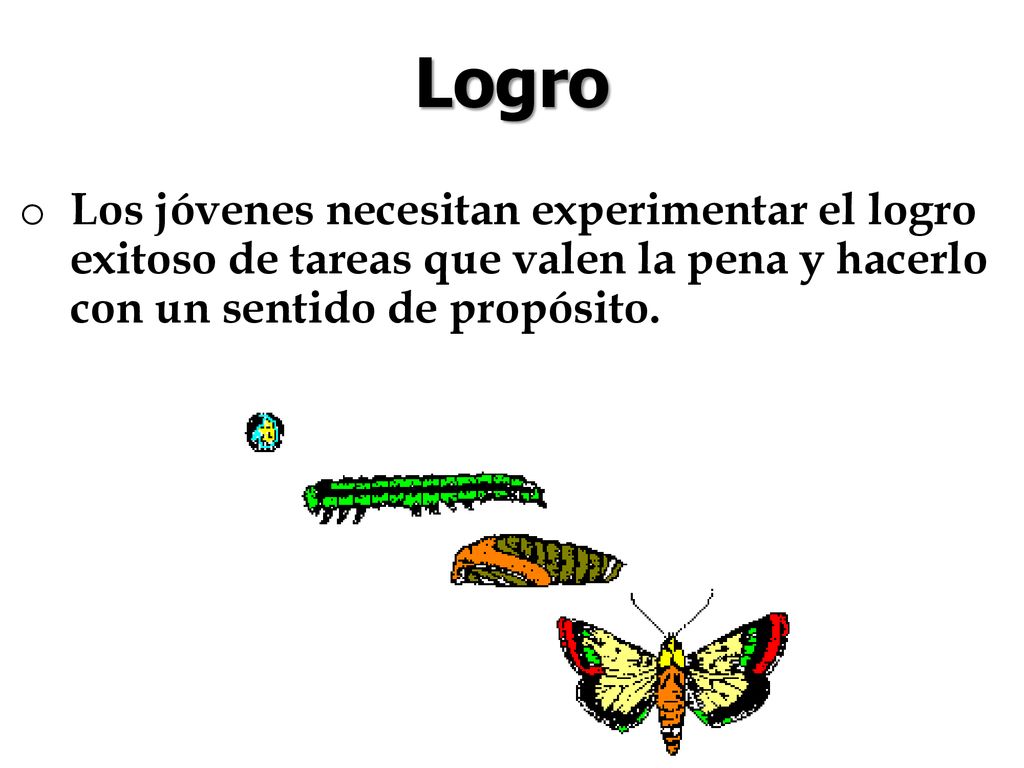 Logro Los jóvenes necesitan experimentar el logro exitoso de tareas que valen la pena y hacerlo con un sentido de propósito.